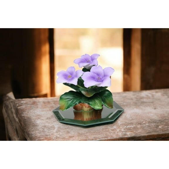 Ceramic Violet Flowers on Glass Base Figurine, Gift for Her, Gift for Mom, Home Decor