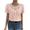 thumbnail image 2 of Aboser Womens Bohemian Spring T-Shirt Cute Lace Tunic Tops Soft Short Sleeve Tshirts Casual Round Neck Blouses Comfy Slim Fit Tees Shirts Pink L, 2 of 5