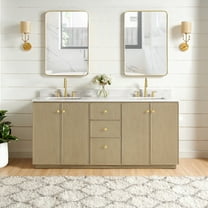Oza 72" Double Bath Vanity in Aged Natural Oak with Fish Maw White Quartz Stone