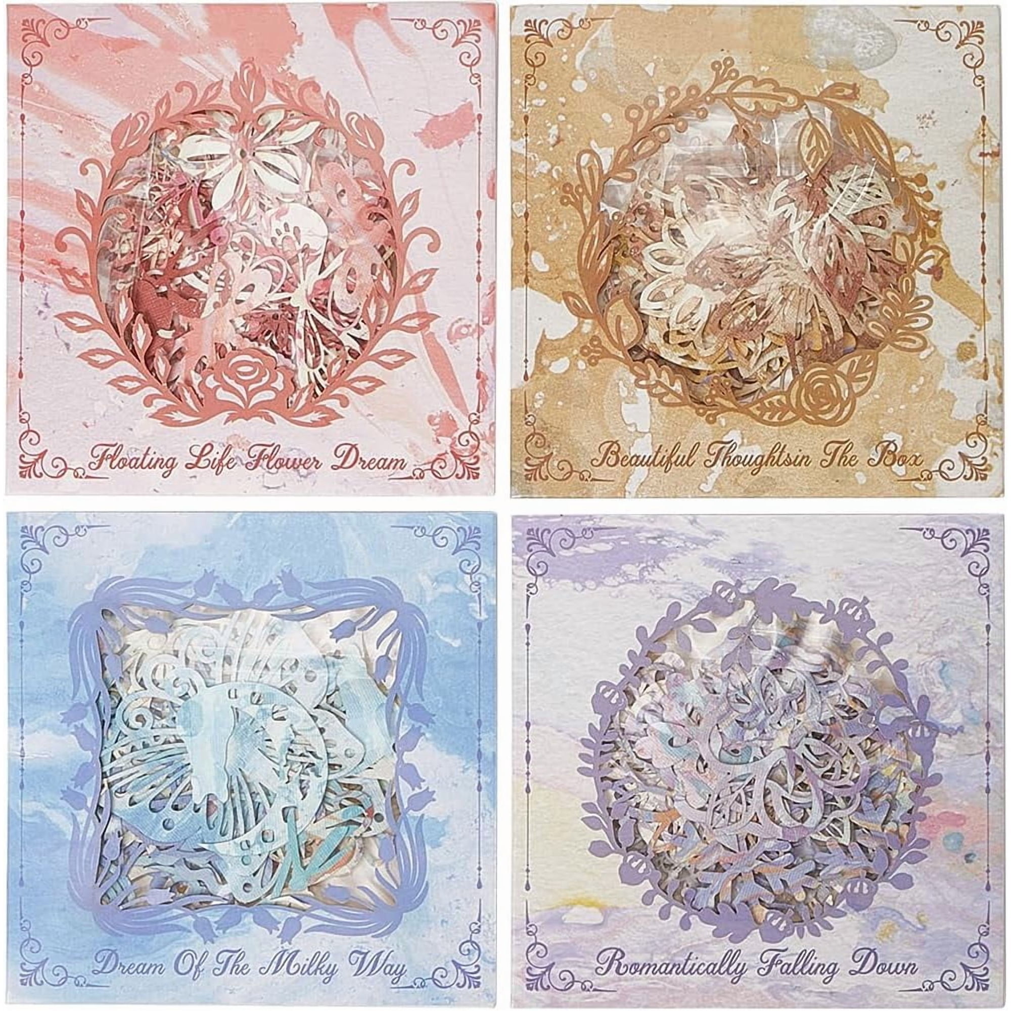 160Pcs 4 Styles Hollow Cut Scrapbook Paper Vintage Artistic Butterflies Moon Flowers Leaves Decorative Specialty Paper Kits Creative Craft