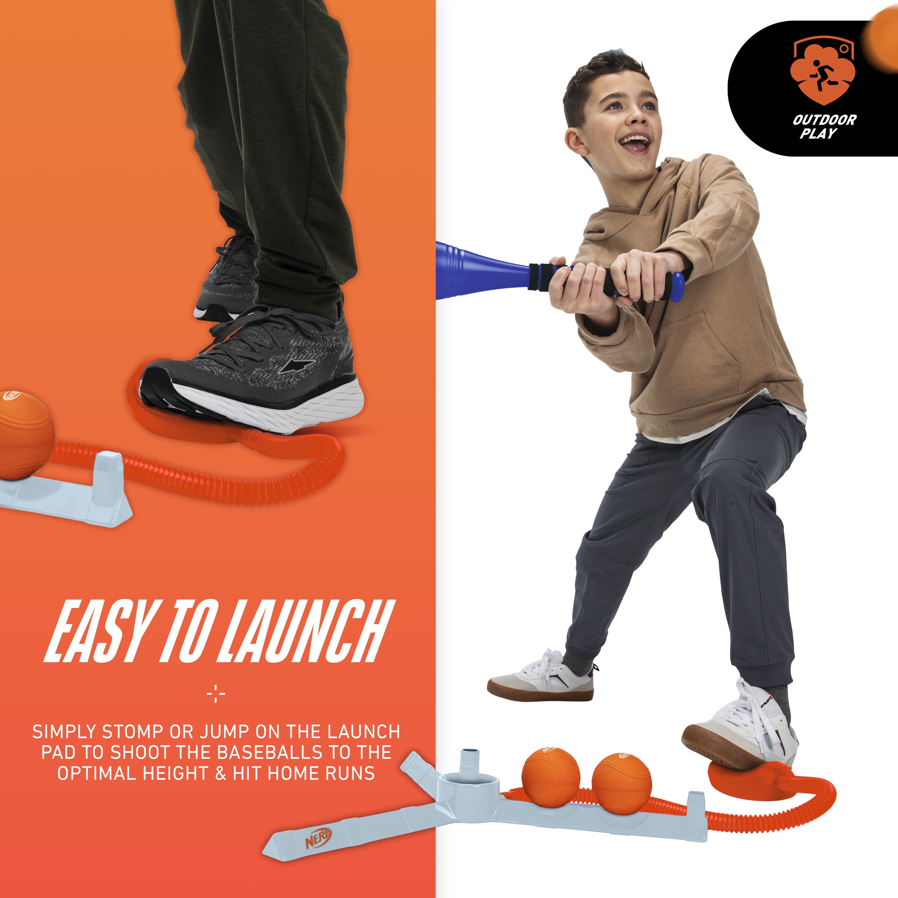 NERF Airtee Baseball Tee - Baseball Stomp Launcher - Includes 21" Plastic Bat & Foam Balls - Outdoor