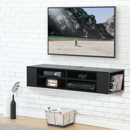FITUEYES Wall Mounted Audio/Video Console Black Wood grain for xbox one/PS4/vizio/Sumsung/sony
