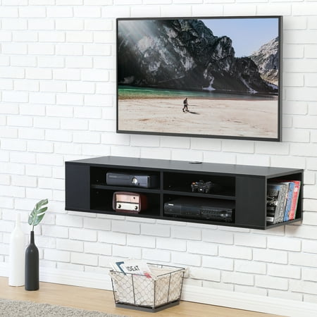 Weathered Wood Media Console FITUEYES Wall Mounted Audio/Video Console Black Wood grain for xbox one/PS4/vizio/Sumsung/sony TV ()