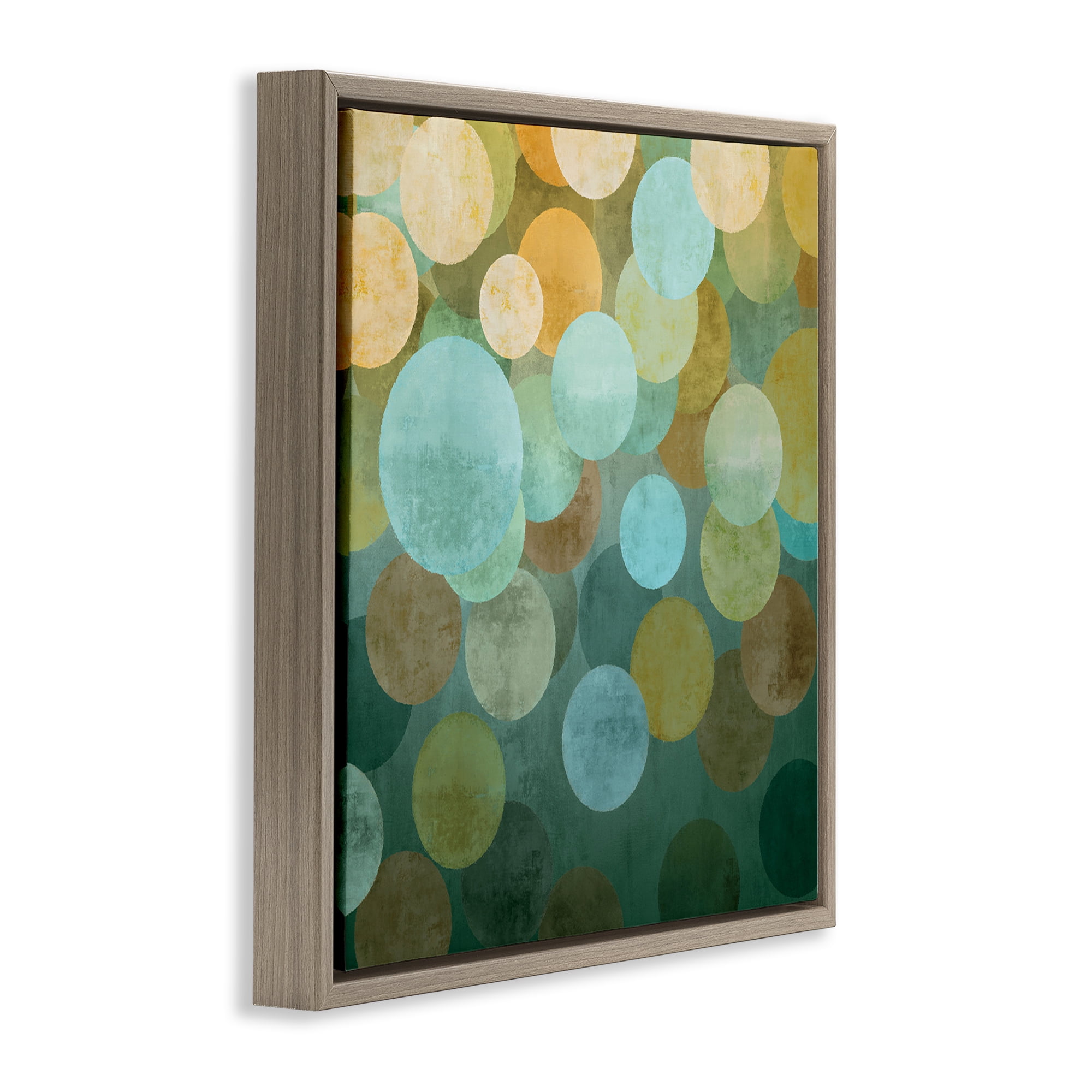 Stupell Industries Layered Green Circles Abstract Painting Brown Floater Framed Canvas Art Print Wall Art, 18 x 18