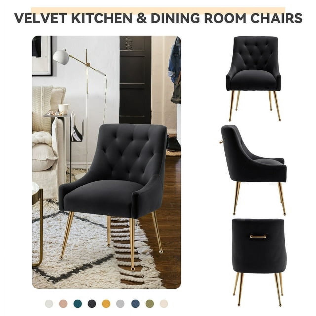 SEYNAR Modern Velvet Dining Chairs Set of 2, Tufted Back Accent Chair for Living Room,Black