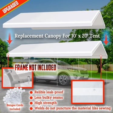 SUNRISEUMBRELLA Upgraded Muliti Color Canopy ONLY 10'x20' Carport Replacement Canopy Outdoor Tent Garage Top Tarp Shelter Cover with Ball Bungees (White)