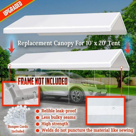 SUNRISEUMBRELLA Upgraded Muliti Color Canopy ONLY 10'x20' Carport Replacement Canopy Outdoor Tent Garage Top Tarp Shelter Cover with Ball Bungees (White)