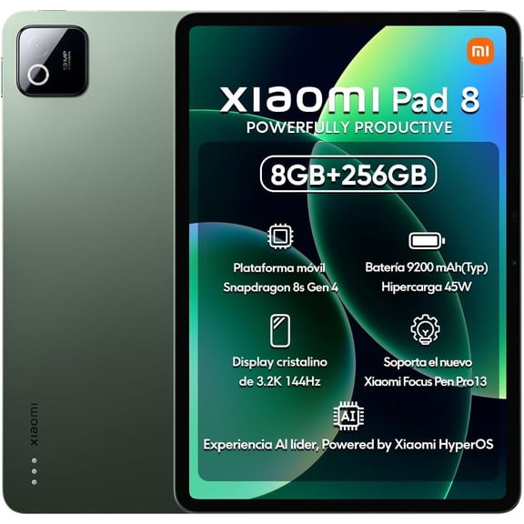 XIAOMI Pad 8 Ai WiFi Version Global No Calls or Text 11.2 inches 3.2K 144Hz 9200mAh Four Speakers 13 Mp Model 25097RP43G Pine Green, 256GB + 8GB