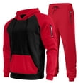 thumbnail image 6 of Havenre Tracksuit 2 Pieces Set for Men Casual Color Block Drawstring Long Sleeve Hooded Pullover Sweatshirt and Lightweight Jogger Pants Sweatsuit with Pockets Red XXL, 6 of 10
