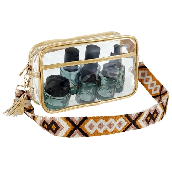 Clear Crossbody Bag with Adjustable Embroidered Shoulder Strap Large Capacity Clear Stadium Bag with Tassel Stadium Approved Clear Crossbody Purse Bag Portable Clear Bag for Concerts Stad