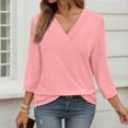 thumbnail image 2 of MIXUE Boho Tops For Women Summer Solid Color V Neck Long Sleeve Fashion Casual Loose Pullover Shirts For Women T Shirts Sportswear,Pink,L, 2 of 5