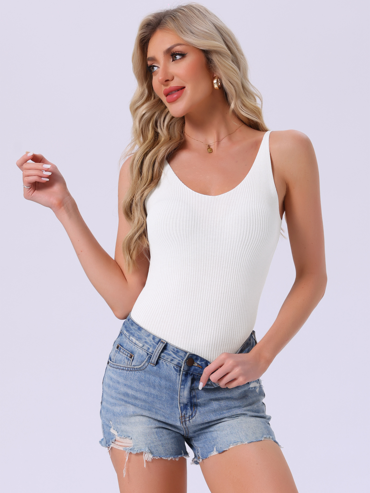 DARING DIVA Loungewear Sleeveless V Neck Cami Solid Casual Tops S White