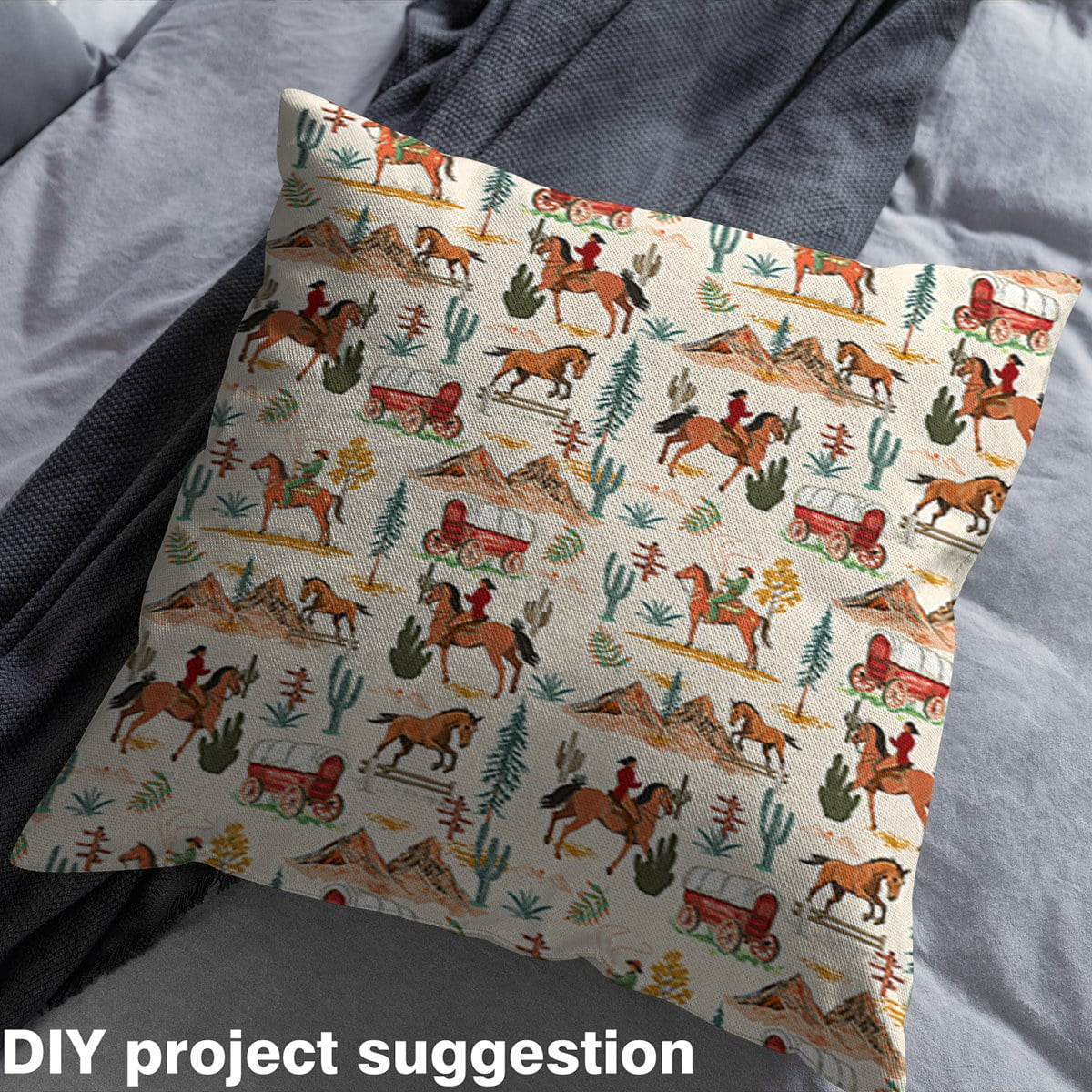 jejeloiu Vintage Western Farm Fabric by the Yard 3 Yards,Cowboy Horse Carriage Sewing Fabric,Tropical Desert Cactus Fabric for Sewing For Child,Luxury Bedroom Decor