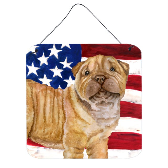 Treasures Shar Pei Puppy Patriotic Metal Print, 6h x 6w, USA American Flag