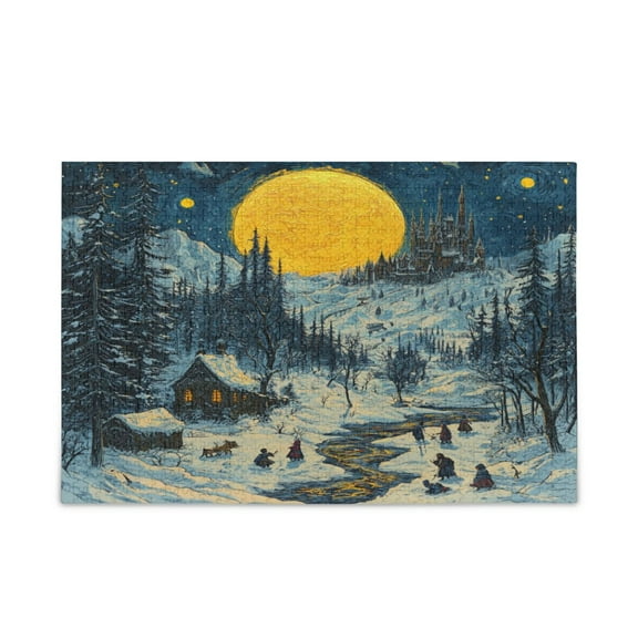 WOBOGO Winter Village View Puzzle Challenge 500 Piece Jigsaw Suitable for Game Night Finished Size 20.5 x 14.9in