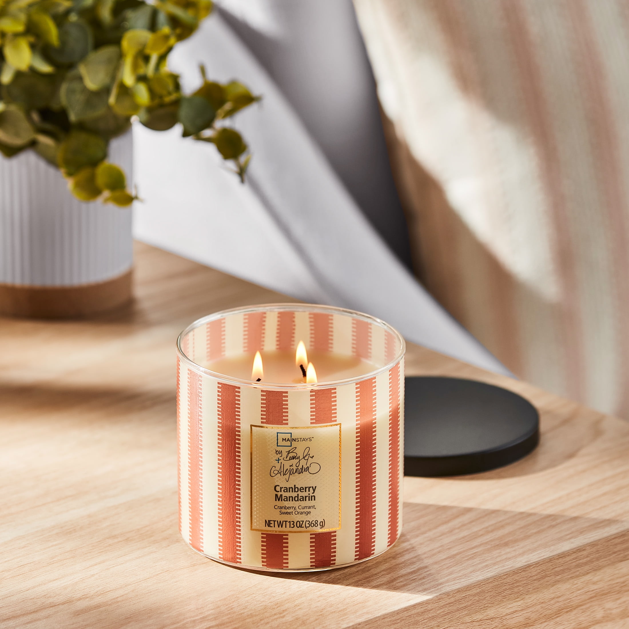 Mainstays by Becky G. & Alejandra Cranberry Mandarin 3-Wick Candle, Orange Stripe, 13 oz