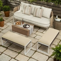 Demifill 43 Inch Patio Ottoman with Metal Legs and Seat Cushion, Rectangle Ottoman for Outdoor as Garden, Backyard, Porch, Beige