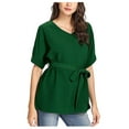 thumbnail image 1 of TSADFHJI Hauts pour Femmes TG Décontracté Col en V Manches Courtes Blouse de Travail Habillée Tunique TTTG Vert, 1 of 8