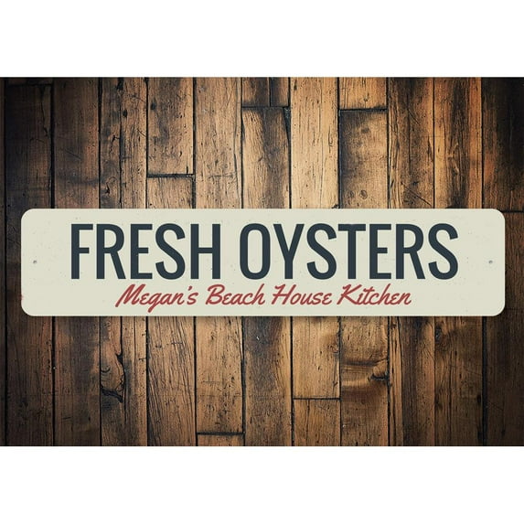 Fresh Oysters Novelty Decor, Metal Wall Sign - 4x18 Inches
