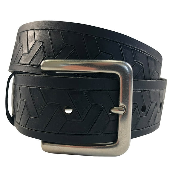 1.5"(38mm) Embossed Geometric Weave Black Buffalo Leather Belt Handmade in Canada by Zelikovitz Size 26-46 Size: 26 for 24" Waist