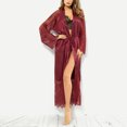thumbnail image 2 of TrendVibe365 Robes for Women Bathrobe Long Robes Satin Silk Belts Lace Embroidery Shawl Collar V Neck Long Sleeve Pajamas Vacation Travel Ladies 2025 Spring Basic Sleepwear Pj Lounge Set Red L, 2 of 8