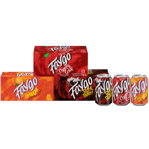 Faygo Variety Pack Soda, 24 Cans (Cherry Cola, Orange, Root Beer), 12 fl oz