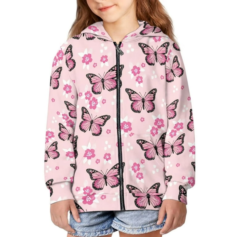 FKELYI Kids Girls Hoodies with Glitter Butterfly Size 14-16 Years