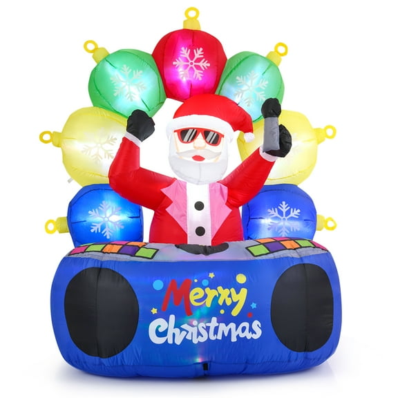 Gymax 6Ft Inflatable DJ Santa Blow up Christmas Party Santa Claus Decoration w/ Rotating Music Light