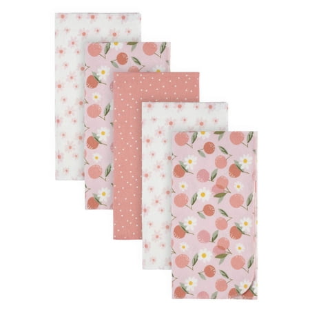 Modern Moments by Gerber Baby & Toddler Girl Flannel Blankets, 5-Pack, Pink Cherry