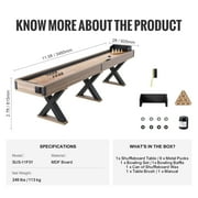KFFKFF Shuffleboard and Bowling Table, 11.5 ft, Dual-Use Design for Game Rooms, Durable with Scratch-Resistant Surface, Includes Legs, 8 Pucks, Bowling Pins, Wax, and Brush