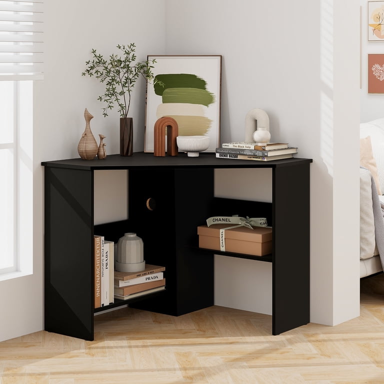 Costway Corner Computer Desk with Storage Shelf, Black - Walmart.com
