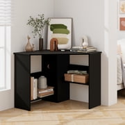 Costway Corner Computer Desk Triangle Writing Workstation w/ Storage Shelf Black