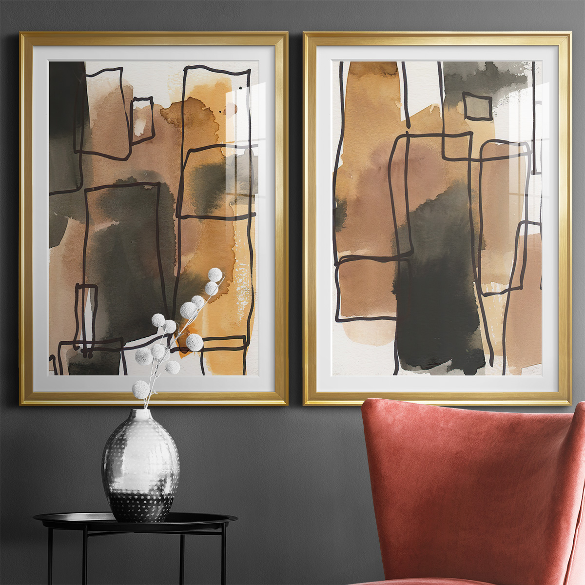 Wexford Home Retro Vibe I Premium Framed Print, 22.5" x 30.5" - Ready to Hang, Gold (Set of 2)