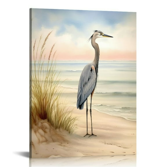 Acheng Coastal Wall Art Seaside Bird Canvas Prints Beach Painting Crane Bathroom Wall Decor Ocean Pictures 12x16 in