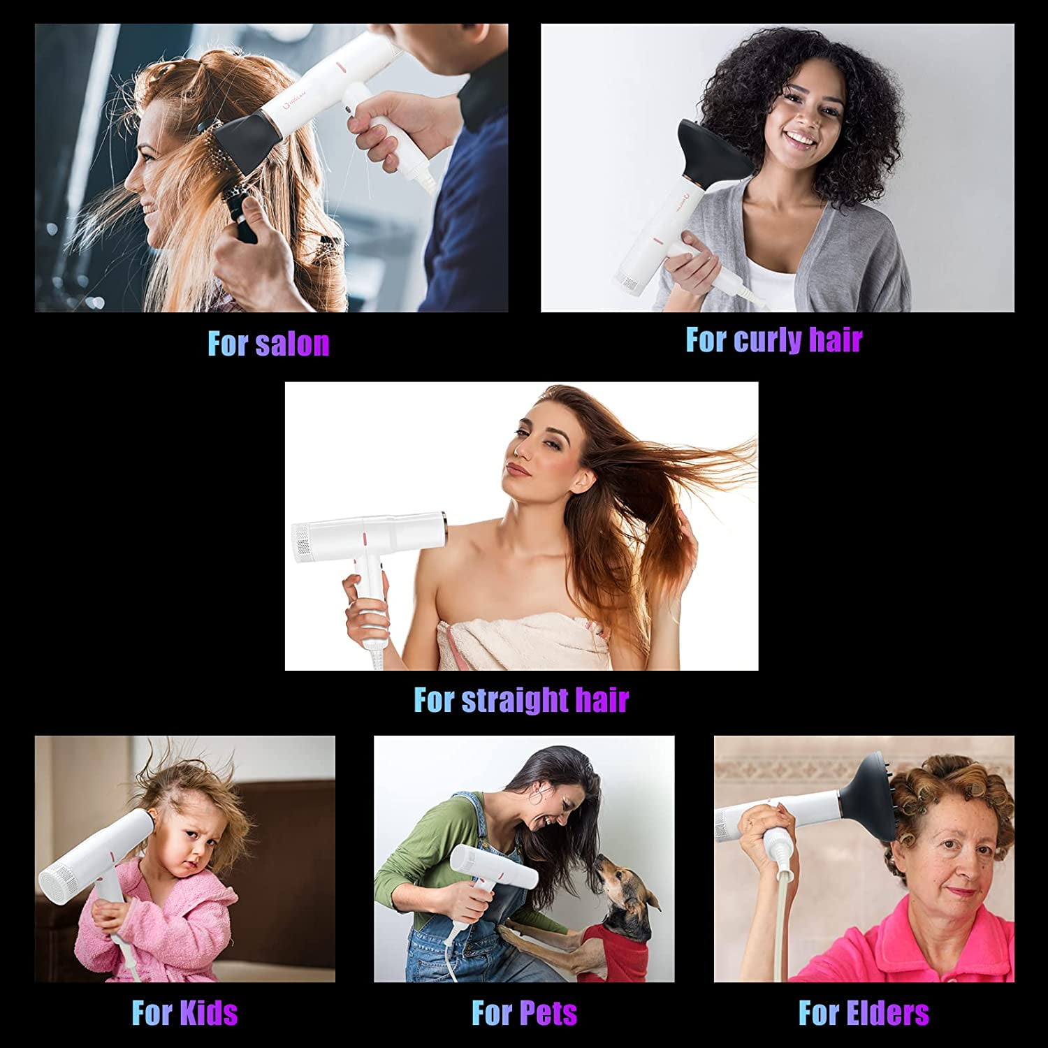 Hair Dryer with Diffuser, IG INGLAM Professional 110,000 RPM High Speed Brushless Motor Negative Ion , 3 Heat Settings 3 Speeds Powerful Blow Dryer