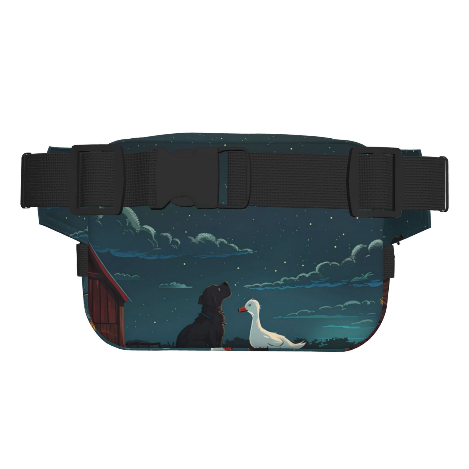 Picia Farm Dog Duck Moonlight Print Square Double-Layer Waist Bag Mini Adjustable Waist Belt Bag Exercise Running Travel Hiking