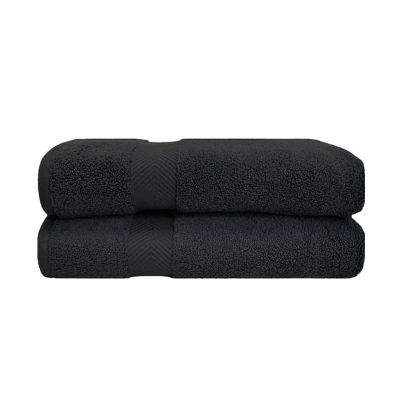 Zero Twist 575 GSM 100% Combed Cotton Chevron Border 2-Piece Bath Sheet Set Black
