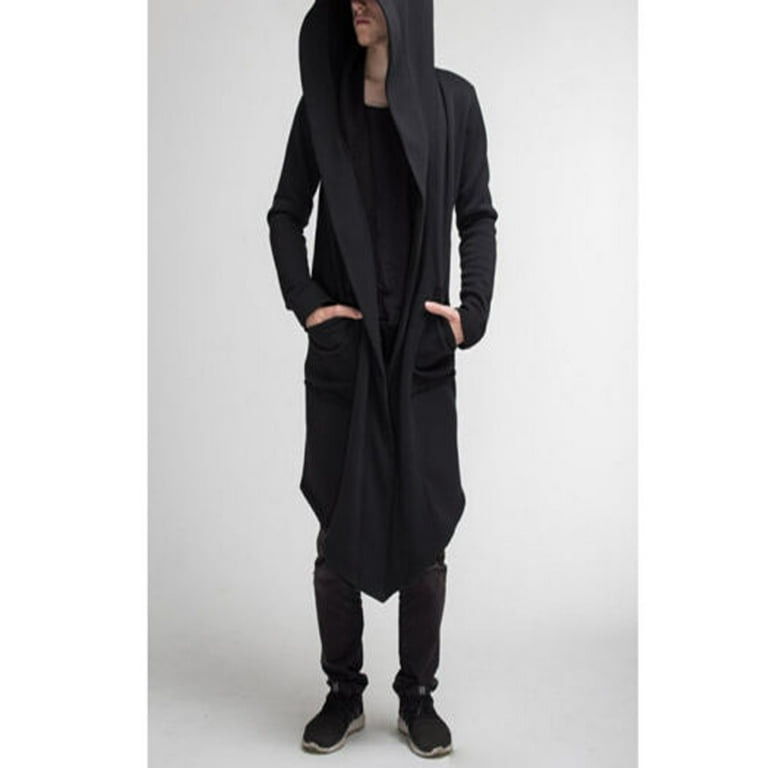 Licupiee Men Women Long Hooded Overcoat Solid Color Cloak Longline