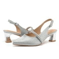 thumbnail image 5 of kkdom Womens Chunky Closed Toe Low Block Heels Dress Ankle Strap Pointed Toe Wedding Pump Shoes Silver Size 5.5, 5 of 5