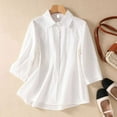 thumbnail image 2 of ZyeKqe Cotton Linen Shirts for Women 3/4 Sleeve Tops Collared V Neck Dressy Casual Blouses Embroidered Summer TopsM-XXL, 2 of 9