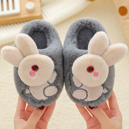 

QWZNDZGR Kawaii Rabbit Slippers Children s Winter Warm Slides Kids Home Fur Loafers Shoes Toddler Girls Boys House Bunny Slippers 2022