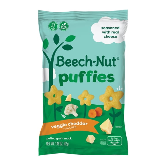Beech-Nut Puffies Veggie Cheddar Whole Grain Toddler Snack Puffs, 1.48 oz Bag