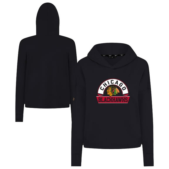 Women's Levelwear  Black Chicago Blackhawks Sweet Banner Arch Tri-Blend Cropped Pullover Hoodie