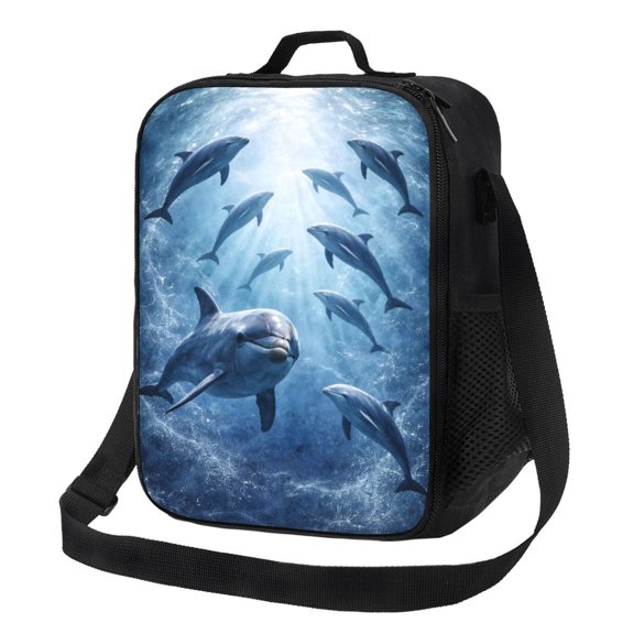 Ocean Dolphin Marine Lunch Bag Insulated Thermal Box with Shoulder Strap & Handle for Work and Picnic