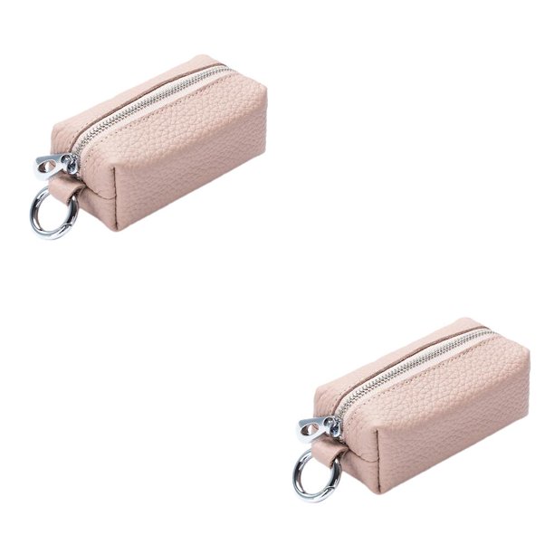 Qarigey Monedero de cuero para mujer, llavero, monedero, organizador con cremallera, color rosa Rosado 2Conjunto