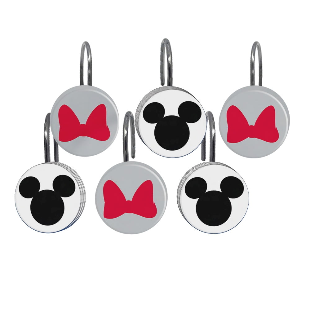 Minnie and Mickey Mouse 14-Piece Shower Curtain Set with Tufted Rug, 72 x 72, 100% Microfiber, Red, Disney