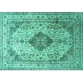 thumbnail image 1 of Ahgly Company Indoor Rectangle Medallion Turquoise Blue Traditional Area Rugs, 8' x 12', 1 of 4