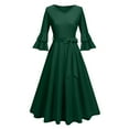thumbnail image 3 of Linen Dress, Formal Wedding Guest Elegant Bell Sleeve Cocktail Party Church Midi Evening Dress Womens Shoes Casual Semi Dresses Try Before You Buy Dresses Gothic Dresses (L, Dark Green) ZMTing, 3 of 5