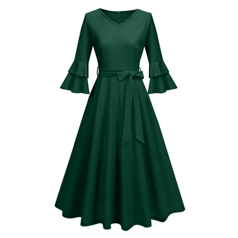 Green Bodycon Dress, Formal Wedding Guest Elegant Bell Sleeve Cocktail  Party Church Midi Evening Dress Coquette Fairy Sundresses For Women Casual  Beach Dresses Casual Denim (M, Dark Green) ZMTing - Walmart.com