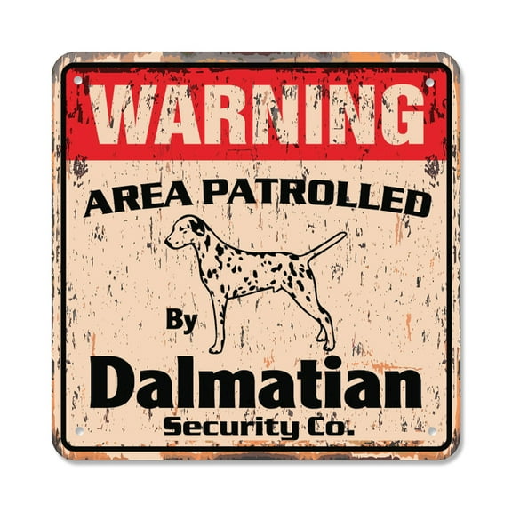 DALMATIAN Vintage Security Sign Area Patrolled pet gift dog guard fire house vet owner gift Rigid Plastic | Indoor/Outdoor | 12" Wide